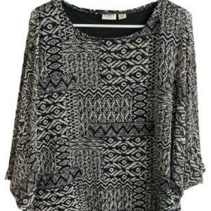 CATO Womens Black Multi Color Long Sleeve Tunic Top Size 14/16W